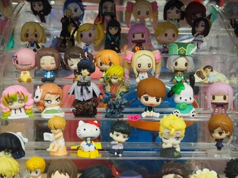 Assorted figures anime and action movie Stock Photos