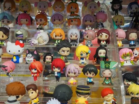 Assorted figures anime and action movie Stock Photos