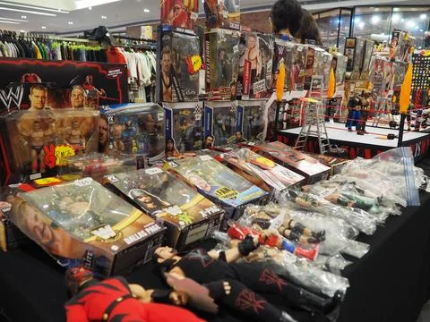 Assorted figures anime and action movie Stock Photos