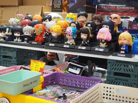 Assorted figures anime and action movie Stock Photos