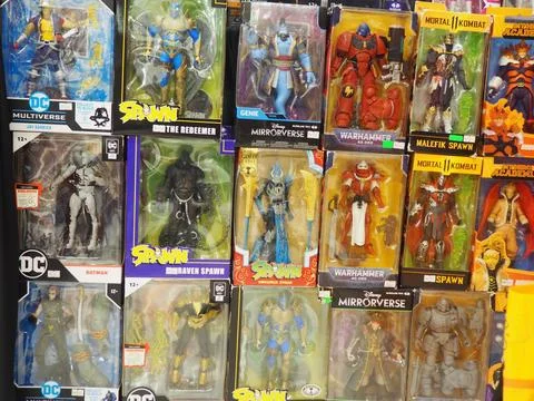 Assorted figures anime and action movie Stock Photos