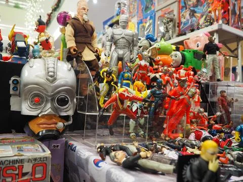 Assorted figures anime and action movie Stock Photos