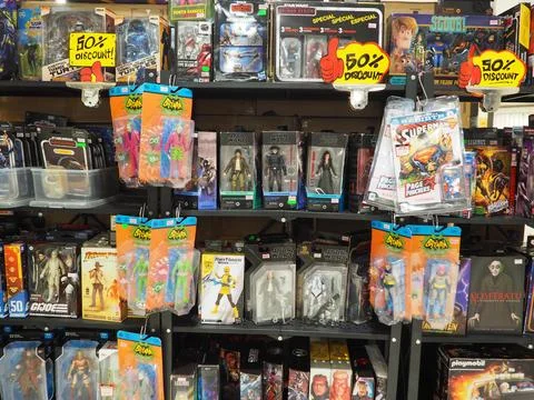 Assorted figures anime and action movie Stock Photos