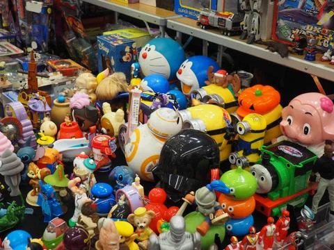 Assorted figures anime and action movie Stock Photos
