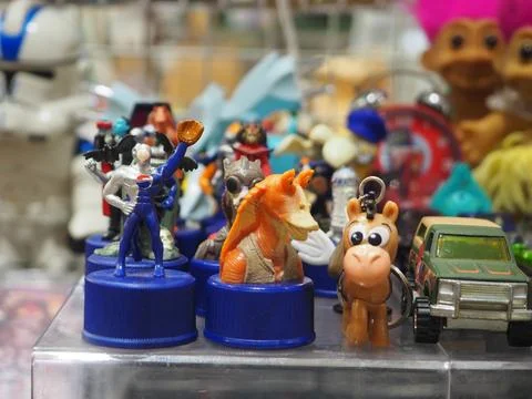 Assorted figures anime and action movie Stock Photos