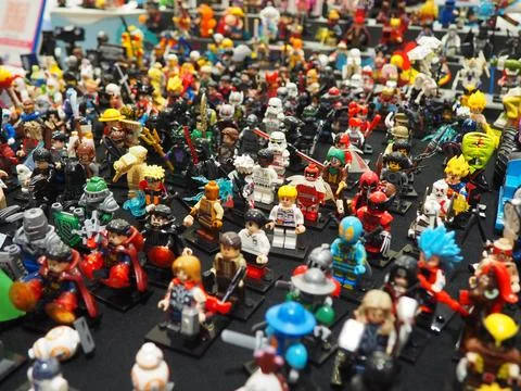 Assorted figures anime and action movie Stockfoto's