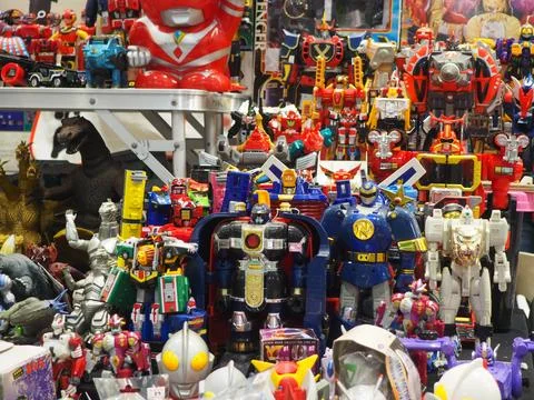 Assorted figures anime and action movie Stockfoto's