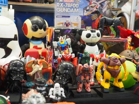 Assorted figures anime and action movie Stock Photos