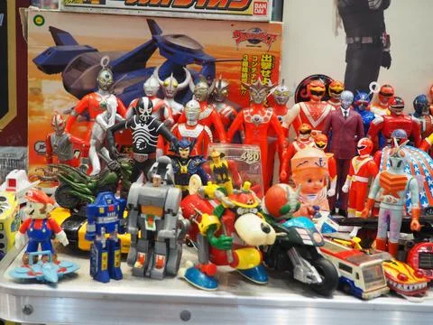 Assorted figures anime and action movie Stock Photos
