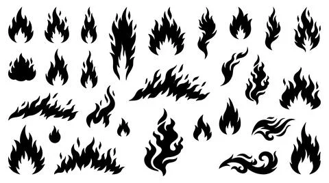 Assorted fire flame silhouette collection graphic design elements set Stock Illustration