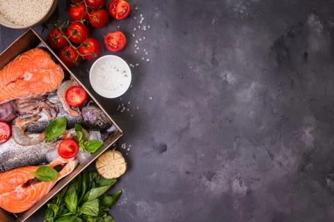 Assorted fish and seafood Stock Photos