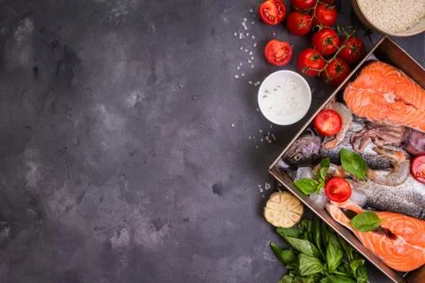 Assorted fish and seafood Foto stock