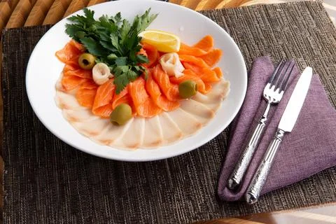 Assorted fish in a plate. Foto stock