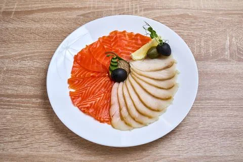 Assorted Fish Platter with Lemon and Olives Stock Photos