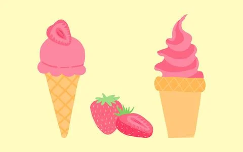 Assorted flat-designed ice creams with a strawberry twist, pastel tones Illustrazione stock