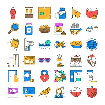 Assorted flat line icons collecting various concepts Stock Illustration