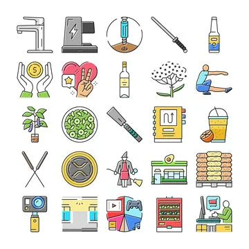 Assorted flat line icons set collection 库存插图