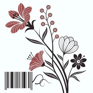 Assorted Flower Shapes Creatively Designed from Barcode Patterns Stock Illustration