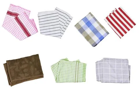 Assorted Folded Kitchen Towels and Dishcloths in Colorful Stripes and Checks Stock Photos