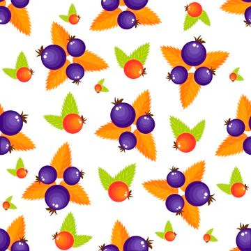 Assorted forest berries seamless pattern. Simple naive rustic style repeatable Stock Illustration