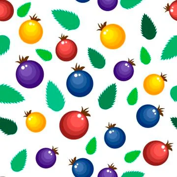 Assorted forest berries seamless pattern. Simple naive rustic style repeatable Stock Illustration