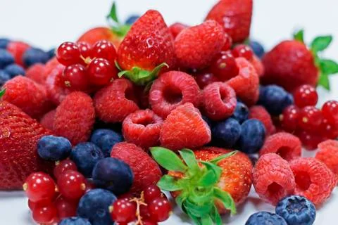 Assorted fresh berries with a white background Stock Photos