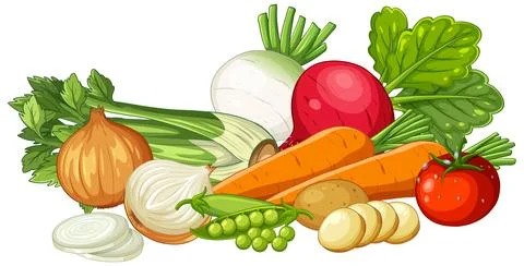 Assorted Fresh Garden Vegetables Vector Illustration on White Background Stock Illustration