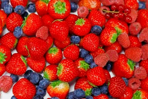 Assorted fresh mix berries close up Stock Photos