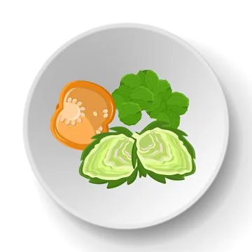 Assorted fresh natural vegetables on plate. Paprika, carrots, radishes, lettuce Stock Illustration