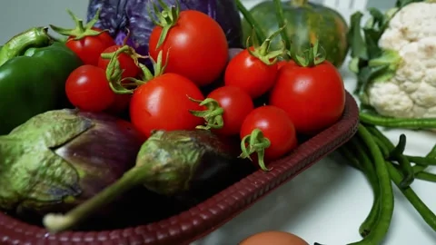 Assorted Fresh Vegetables on a Tray, A variety of fresh vegetables includin.. Stock Footage 305033281