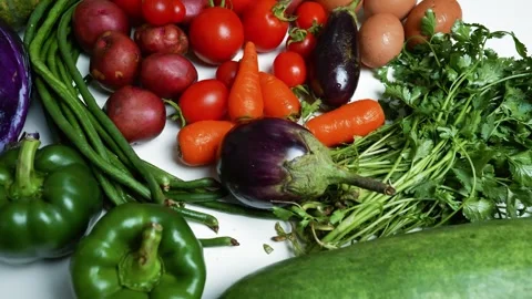 Assorted Fresh Vegetables on White Background, A colorful assortment of fre.. Stock Footage 305032415