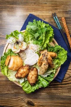 Assorted Fried Appetizers With Fresh Vegetables Stock Photos