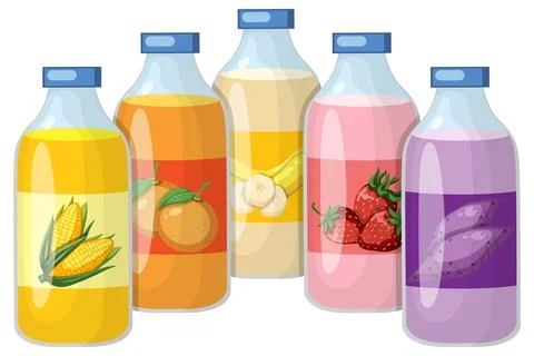 Assorted Fruit and Vegetable Juice Bottles Illustration Stock Illustration