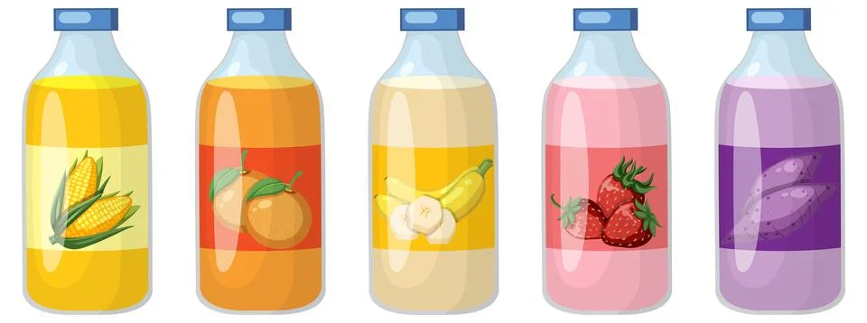 Assorted Fruit and Vegetable Juice Bottles Vector Illustration Stock Illustration