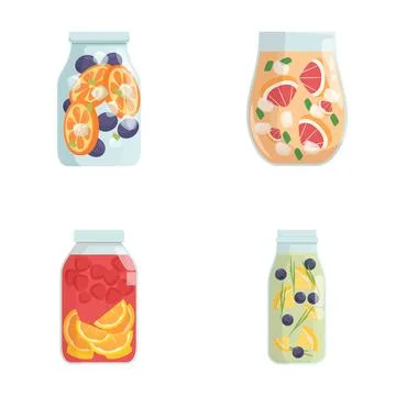 Assorted fruit infused water in jars illustration Stock Illustration