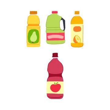 Assorted fruit juice and beverage bottles collection 库存插图