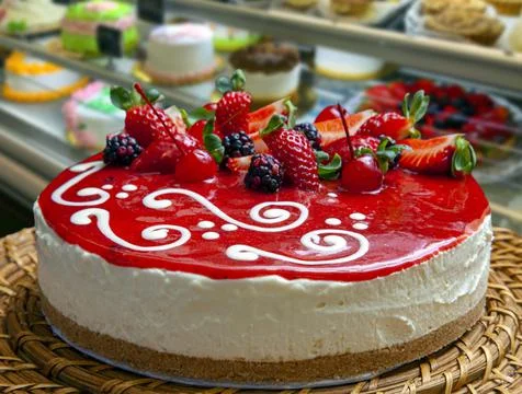 Assorted fruit pie, strawberry, pineapple, kiwi, mango, cherry Stock Photos