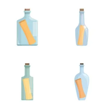 Assorted glass bottles with labels isolated on white Stock Illustration