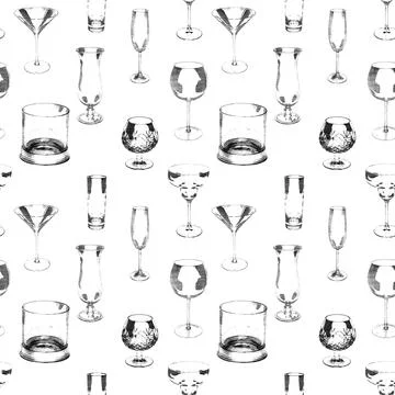 Assorted Glassware repeating patterns black on white 스톡 일러스트