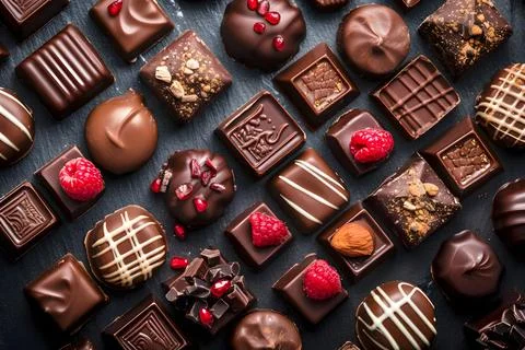 Assorted gourmet chocolates on dark background Stock Photos