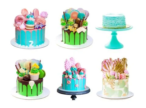 Assorted green cakes isolated on white background Stock Photos