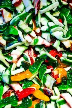 Assorted Gummy Candy Mix Macro Background Stock Photos