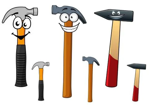 Assorted hammers with smiling face Stock Illustration