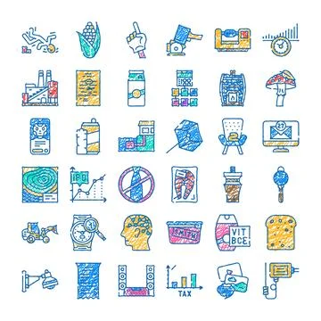 Assorted hand drawn doodle icon set illustrating various concepts Stock Illustration