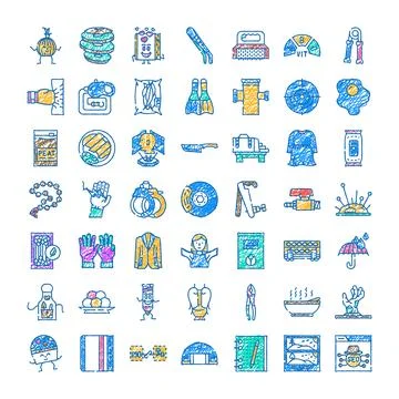 Assorted hand drawn doodle icons and objects collection Stock Illustration