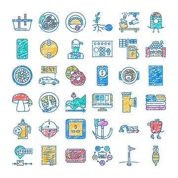 Assorted hand drawn doodle icons collection Illustrazione stock