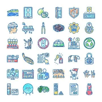 Assorted hand drawn doodle icons collection set Stock Illustration