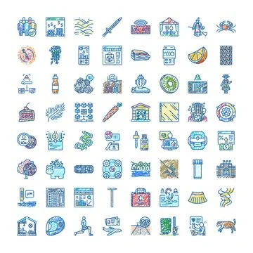 Assorted hand drawn doodle icons and symbols collection Ilustración de archivo