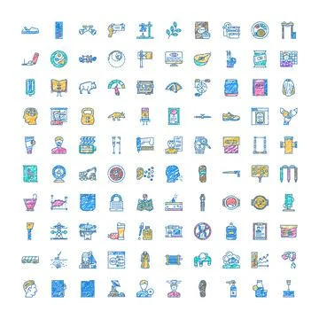 Assorted hand drawn doodle line icons collection Stock Illustration