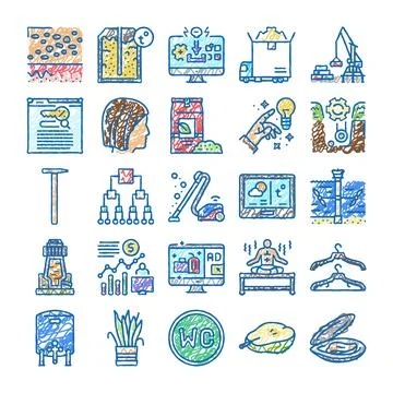 Assorted hand drawn doodle sketch icons collection Stock Illustration